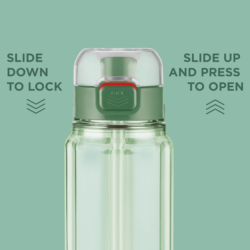 MILTON Aston 700 BPA & BPS-Free Water Bottle 700 ml| Food-Grade Plastic | One-Click Open | Leak-Proof | Sip & Gulp Lid I Ideal for Office, School, College, Gym, Green