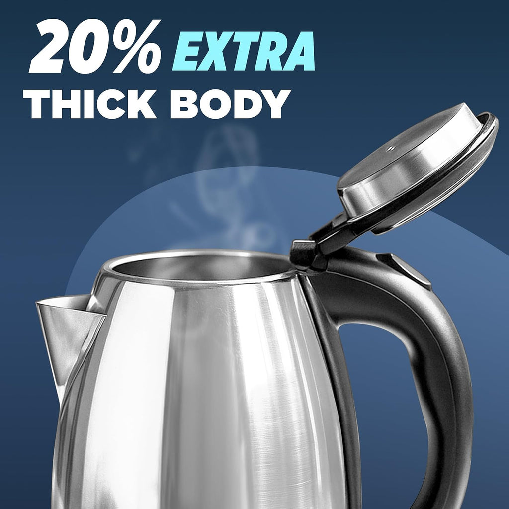 Milton Euroline Go Electro Stainless Steel Electric Kettle 1.2L, 1350 Watts, Portable Electric Kettle for Home, Office, Cool-touch Handle & Lid, Auto Cut-off, Detachable 360 Degree Connector, Silver
