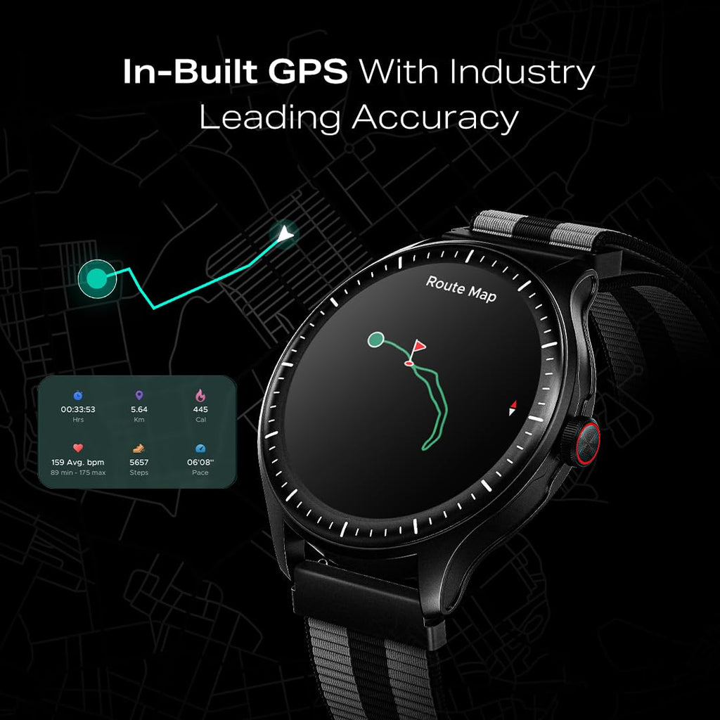 boAt Valour Watch 1 GPS, AI Based Auto Gym Mode, Built-in GPS, Advanced X2 Chip, 6-axis sensors, 3 ATM,15 Days Battery,1.43" AMOLED Display w/Gorilla Glass Smart Watches for Man (Fusion Grey)