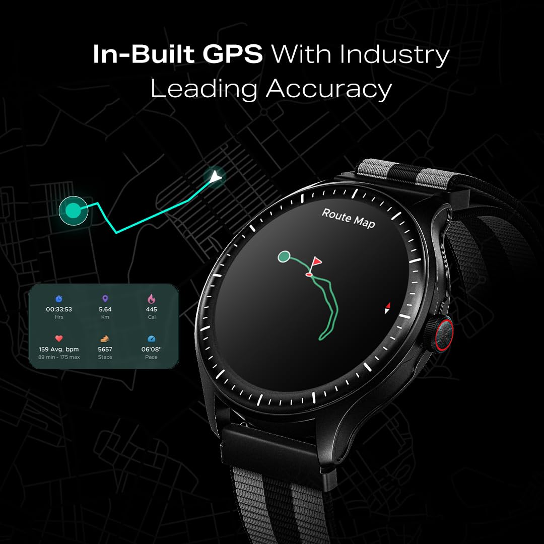 boAt Valour Watch 1 GPS, AI Based Auto Gym Mode, Built-in GPS, Advanced X2 Chip, 6-axis sensors, 3 ATM,15 Days Battery,1.43" AMOLED Display w/Gorilla Glass Smart Watches for Man (Fusion Grey)