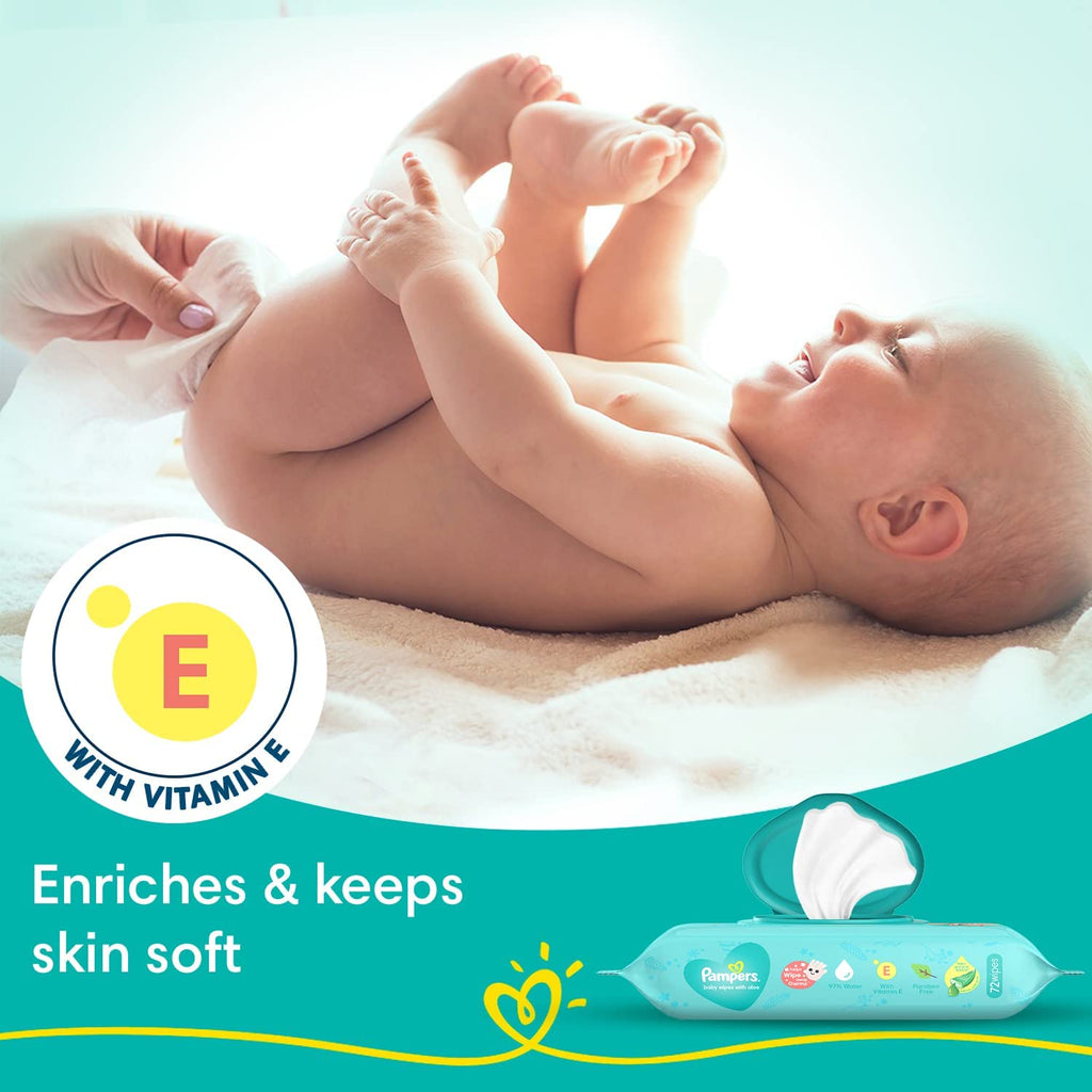 Pampers Baby Gentle Wet Wipes with Lid 144 Count (72 X Pack of 2) | with Aloe Vera and Vitamin E | 97% Pure Water | Paraben free | Combo Pack