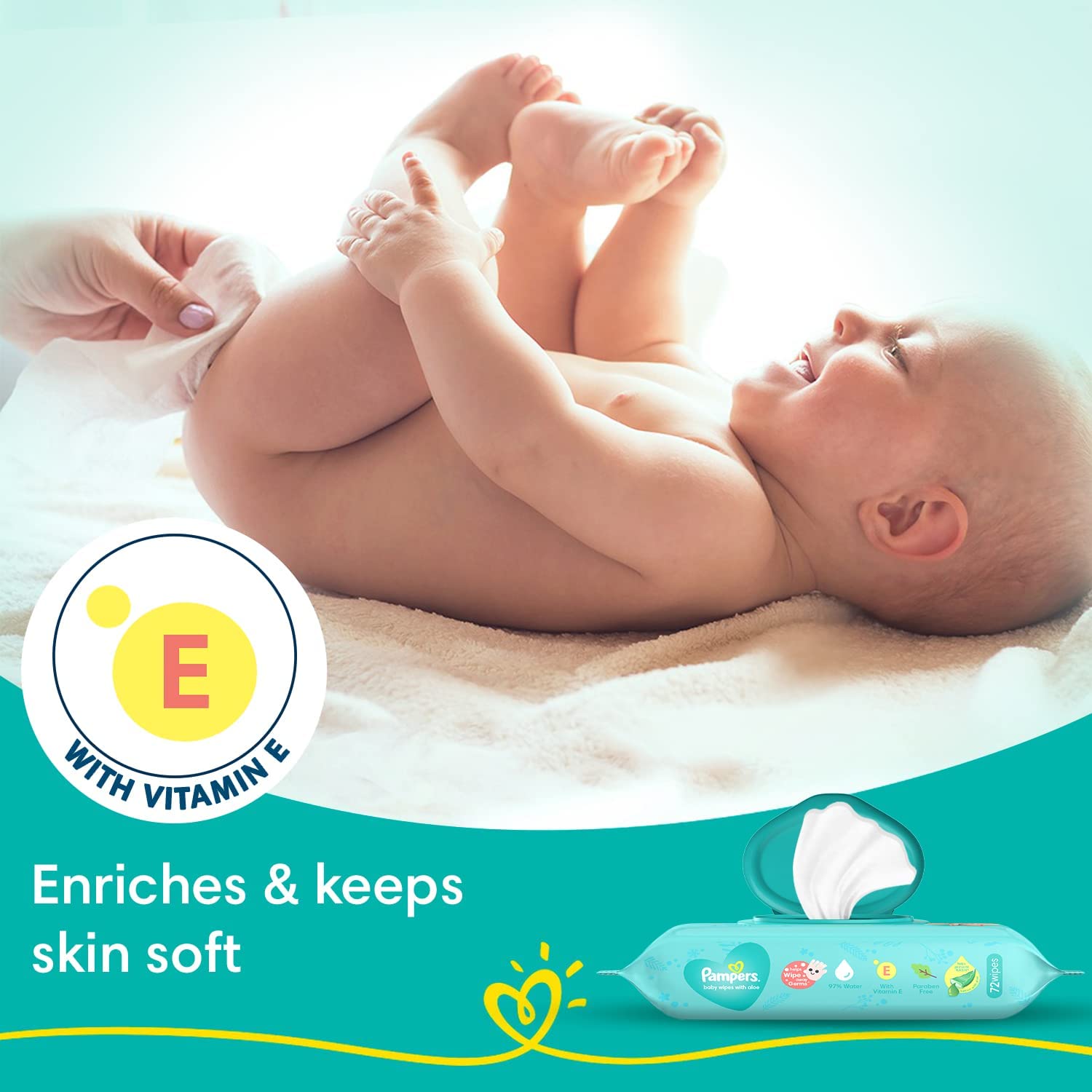 Pampers Baby Gentle Wet Wipes with Lid 144 Count (72 X Pack of 2) | with Aloe Vera and Vitamin E | 97% Pure Water | Paraben free | Combo Pack