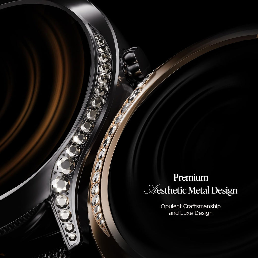 boAt Enigma Gem Women's Luxury Smart Watch w/ 1.19” (3.02cm) AMOLED Display, Emergency SOS Live Location Sharing, Female Wellness, Watch Face Studio, BT Calling, Watch for Woman (Metallic Black)