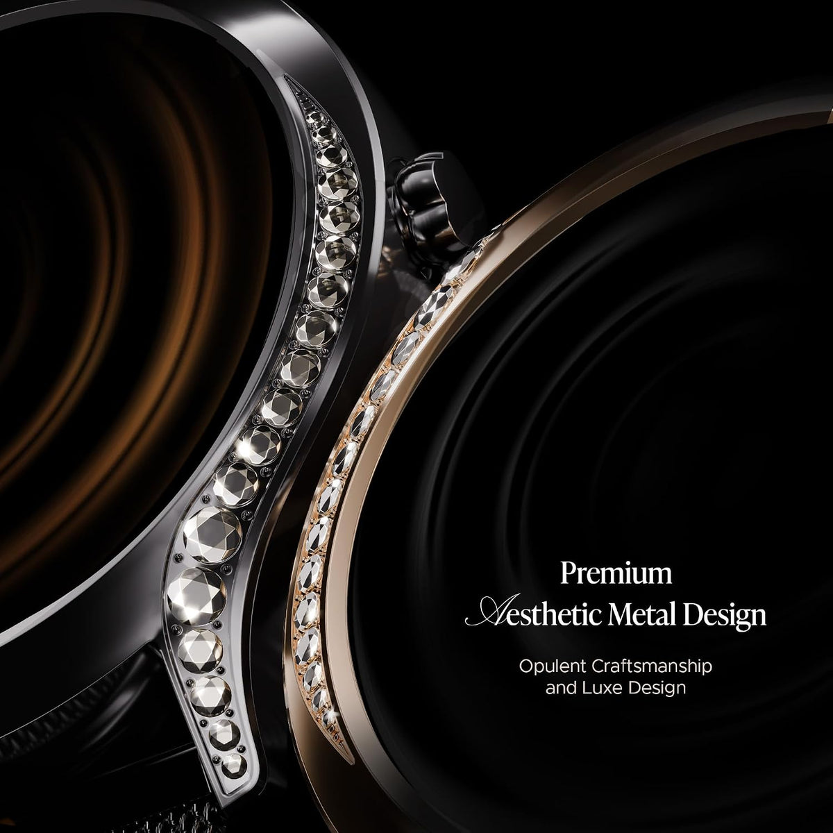 boAt Enigma Gem Women's Luxury Smart Watch w/ 1.19” (3.02cm) AMOLED Display, Emergency SOS Live Location Sharing, Female Wellness, Watch Face Studio, BT Calling, Watch for Woman (Metallic Black)