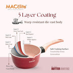 MACclite Butter Scotch Die Cast Non Stick Sauce Pan 16 cm Dia 1.4 Liter,Tea,Milk,Maggie Nonstick Sauce Pan with 5 Layer Coating,Gas & Induction Stove Friendly, PFOA&PFOS Free,Safe Healthy&Toxic-Free