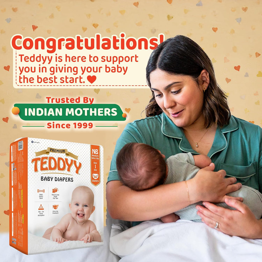 TEDDYY Premium Baby NB Size Diaper Tape Style | 66 Count (New Born)