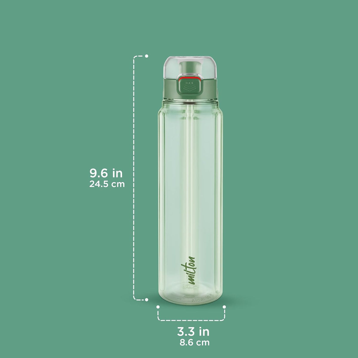 MILTON Aston 700 BPA & BPS-Free Water Bottle 700 ml| Food-Grade Plastic | One-Click Open | Leak-Proof | Sip & Gulp Lid I Ideal for Office, School, College, Gym, Green
