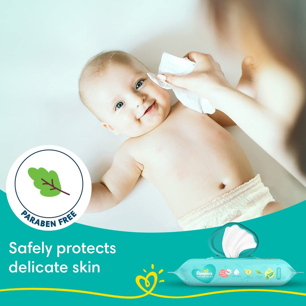 Pampers Baby Gentle Wet Wipes with Lid 144 Count (72 X Pack of 2) | with Aloe Vera and Vitamin E | 97% Pure Water | Paraben free | Combo Pack
