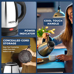 Milton Euroline Go Electro Stainless Steel Electric Kettle 1.2L, 1350 Watts, Portable Electric Kettle for Home, Office, Cool-touch Handle & Lid, Auto Cut-off, Detachable 360 Degree Connector, Silver