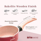 MACclite Butter Scotch Die Cast Non Stick Sauce Pan 16 cm Dia 1.4 Liter,Tea,Milk,Maggie Nonstick Sauce Pan with 5 Layer Coating,Gas & Induction Stove Friendly, PFOA&PFOS Free,Safe Healthy&Toxic-Free