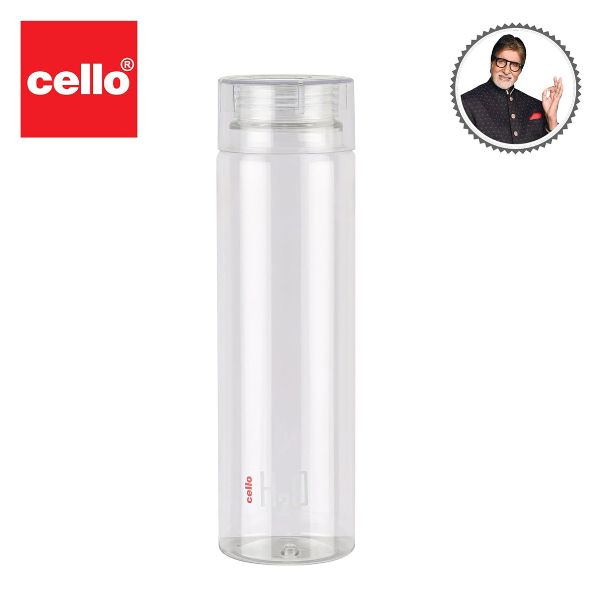 CELLO H2O Round Unbreakable Plastic Water Bottle Premium Edition | Lid is sealed by a silicone ring | Leak proof & break-proof | 1 Liter | Clear