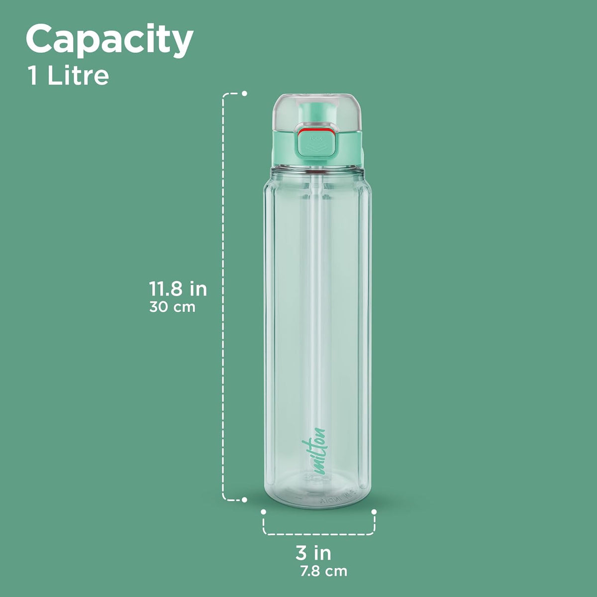 MILTON Aston 1000 BPA & BPS-Free Water Bottle 1 ltr | Food-Grade Plastic | One-Click Open | Leak-Proof | Sip & Gulp Lid I Ideal for Office, School, College, Gym, Turquoise Blue