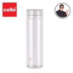 CELLO H2O Round Unbreakable Plastic Water Bottle Premium Edition | Lid is sealed by a silicone ring | Leak proof & break-proof | 1 Liter | Clear