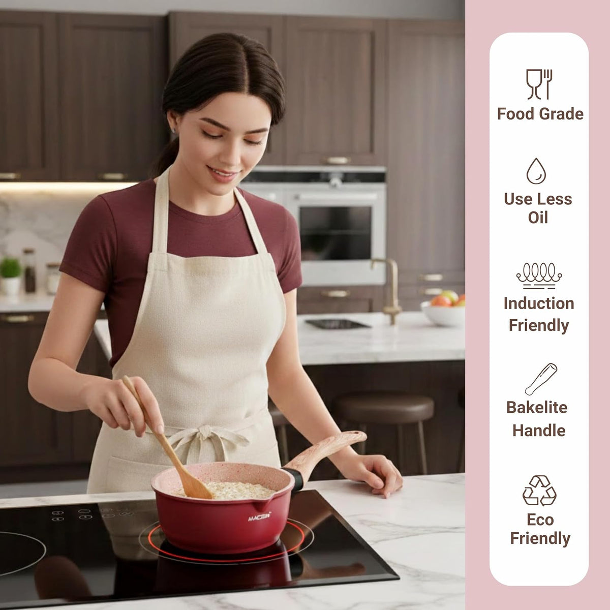 MACclite Butter Scotch Die Cast Non Stick Sauce Pan 16 cm Dia 1.4 Liter,Tea,Milk,Maggie Nonstick Sauce Pan with 5 Layer Coating,Gas & Induction Stove Friendly, PFOA&PFOS Free,Safe Healthy&Toxic-Free