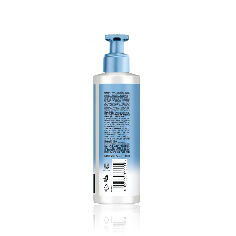 Pond's Hydra Miracle Hydrating Gel Body Lotion | Gives Hydrated Plump Skin| Hyaluronic Acid & Vitamin E & Niacinamide Infused Quick Absorbing Non-Sticky Gel Moisturizer, 180ml