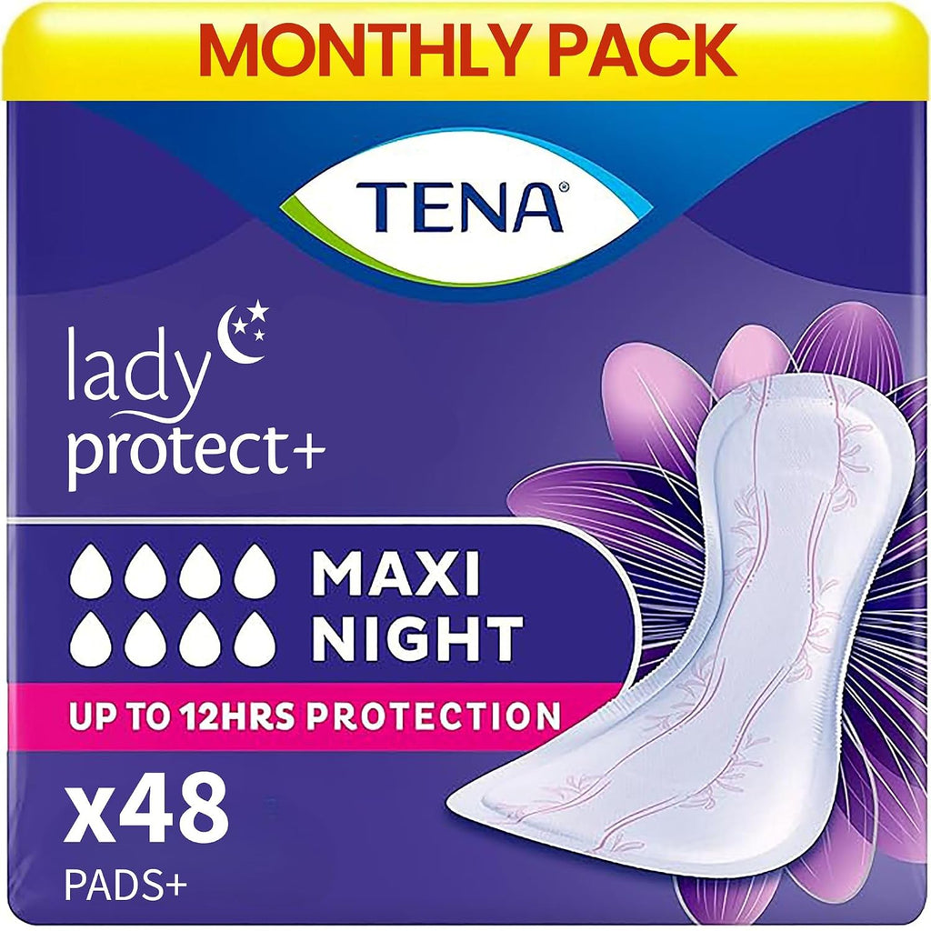 TENA Lady Maxi Night-time Bladder Control Pad for Heavy,Unexpected Urine Leaks | 48 Pcs | Postpartum or Post-surgery Pad | Upto 12 hrs Dryness | 39.4 Cm Long | World's Leading Incontinence Brand