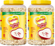 Saffola Rolled Oats | 1kg Jar | Soft & Creamy | Power of Protein, Iron & Fibre, Nutritious grain | No added sugar & Preservatives | Helps manage weight | Aids Digestion (Pack of 2)