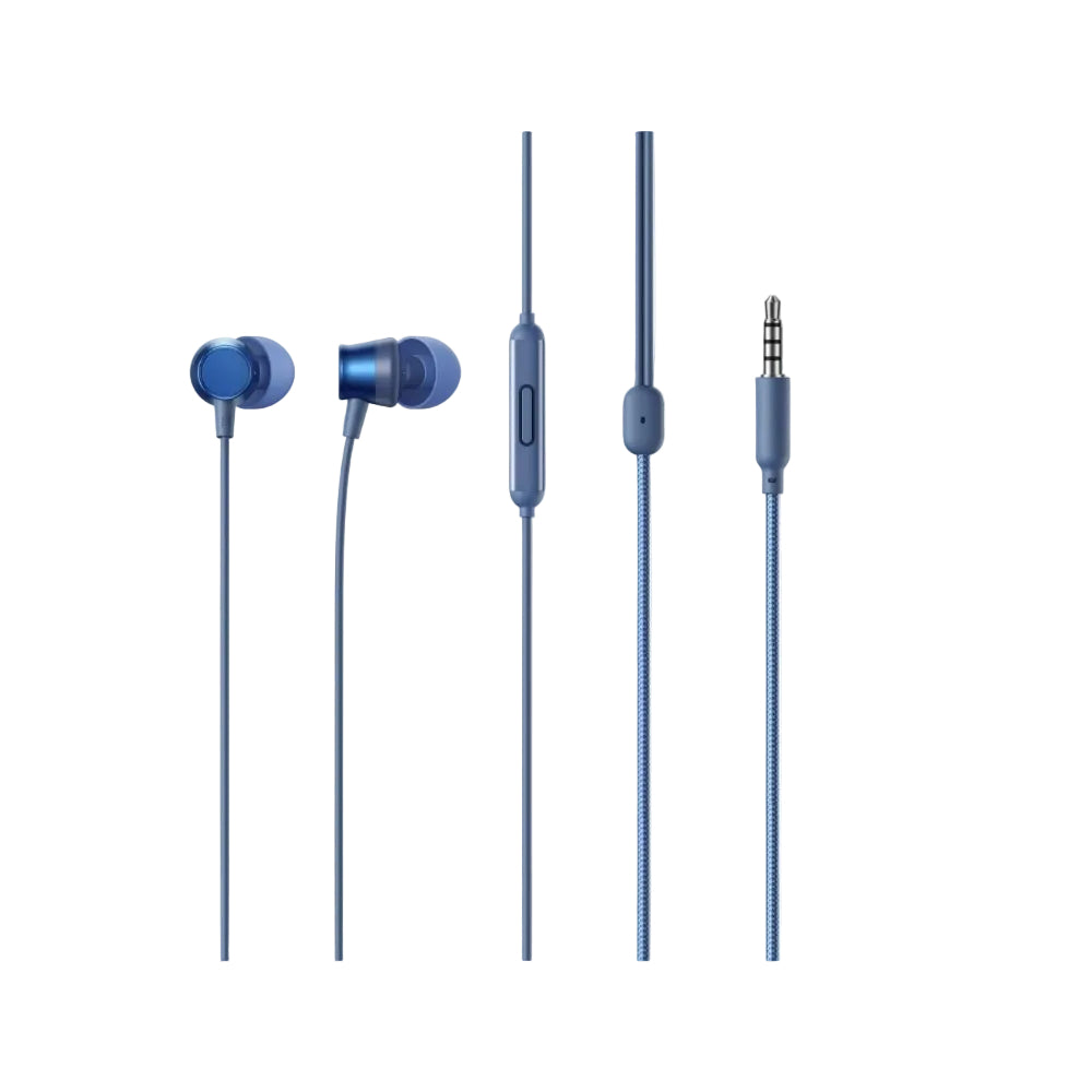 realme Buds 3 Wired in Ear Earphones with Mic, 9mm Bass Boost Driver, Tangle-Free Braided Cable, 3.5mm Audio Jack and One-Button Remote (Blue) (RMA2419)