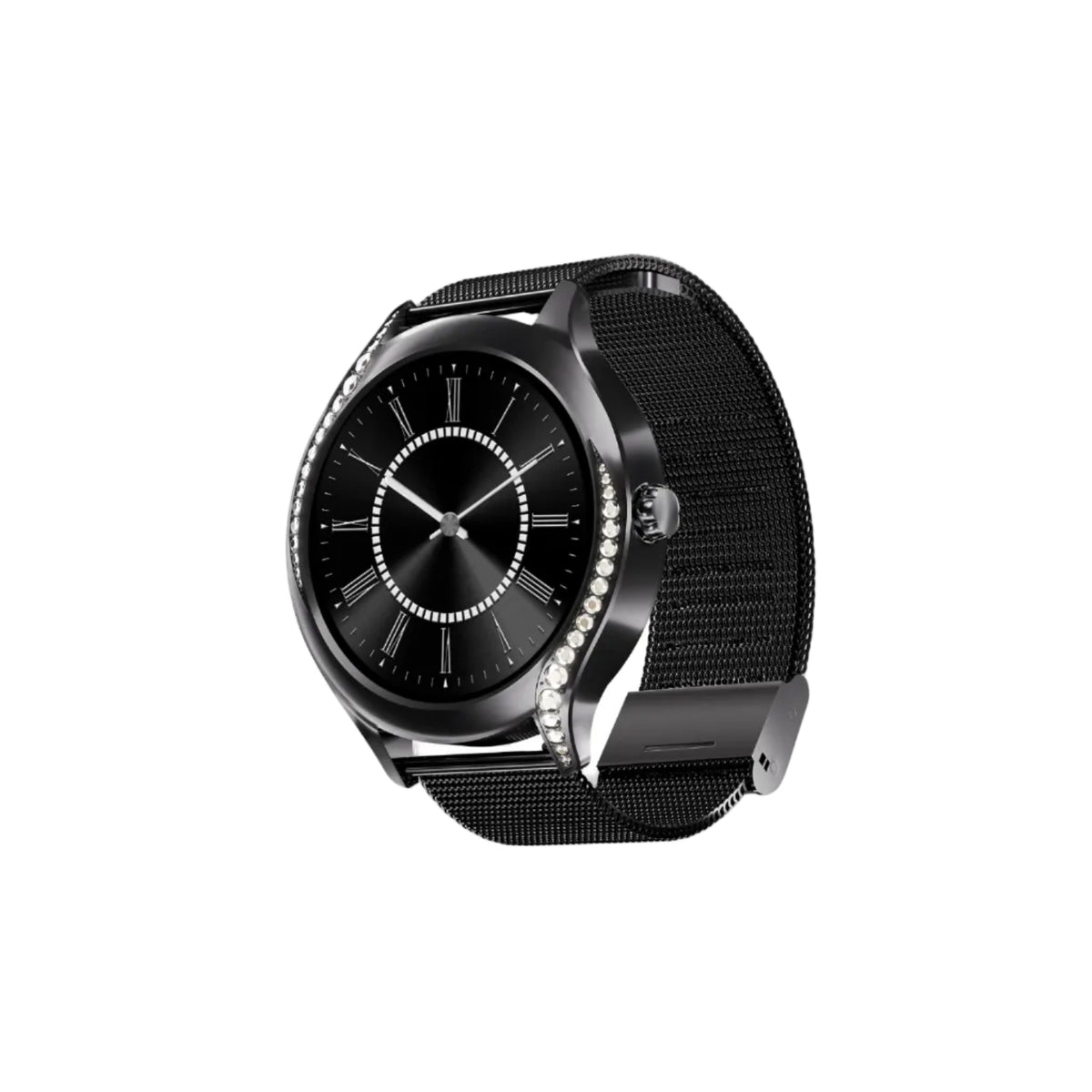 boAt Enigma Gem Women's Luxury Smart Watch w/ 1.19” (3.02cm) AMOLED Display, Emergency SOS Live Location Sharing, Female Wellness, Watch Face Studio, BT Calling, Watch for Woman (Metallic Black)