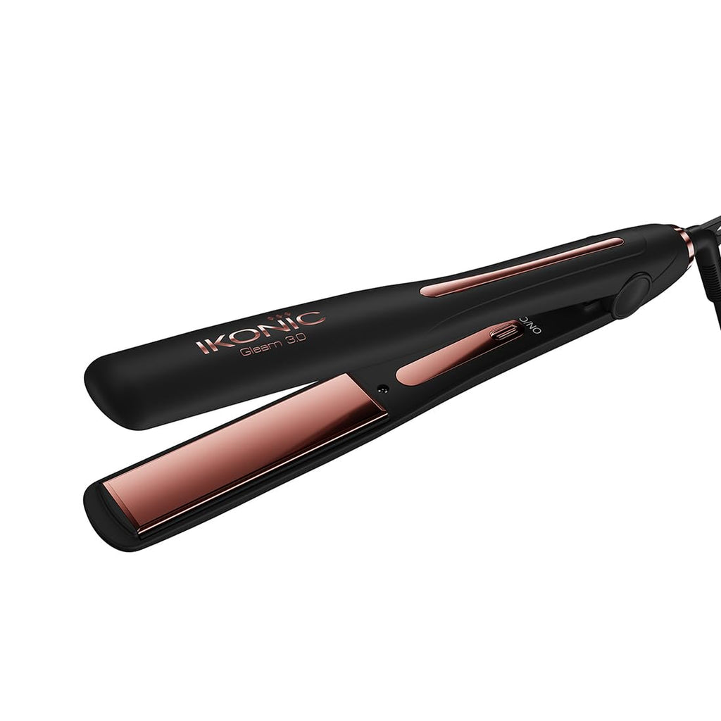 Ikonic Professional Gleam 3.0 Hair Straightener For Women, 1 Inch Titanium Rose Gold Floating Plates,Digital Temperature Control 150°C-230°C , Instant Heat-Up , Auto Shut-Off Safety, Professional Salon Hair Styling, Black