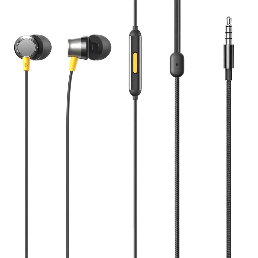 realme Buds 3 Wired Earphones with Mic (Black) | 9mm Dynamic Driver | 3.5mm Jack | Single Button Control | Braided Tangle-Free Cable | Model RMA2419 (Buds 3 3.5mm Wired Earphone, Color Black) In Ear