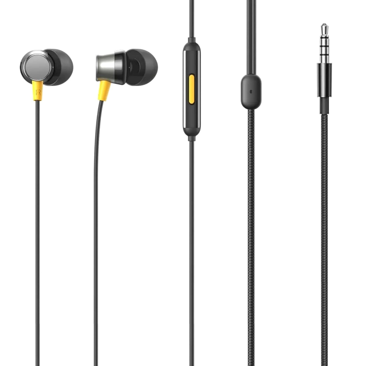 realme Buds 3 Wired Earphones with Mic (Black) | 9mm Dynamic Driver | 3.5mm Jack | Single Button Control | Braided Tangle-Free Cable | Model RMA2419 (Buds 3 3.5mm Wired Earphone, Color Black) In Ear