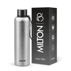 Milton Aura 1000 Thermosteel Water Bottle, 24 Hr Hot and Cold I Leak Proof Lid, ISI Certified I Vacuum Insulated I for Office, Gym, School I Silver