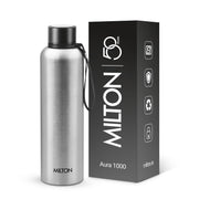 Milton Aura 1000 Thermosteel Water Bottle, 24 Hr Hot and Cold I Leak Proof Lid, ISI Certified I Vacuum Insulated I for Office, Gym, School I Silver