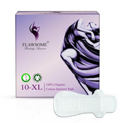 Flawsome Organic Cotton Sanitary Pads for Women | XL Size, Pack of 10 | Heavy Flow Protection | Ultra Soft, Rash-Free & Breathable | Leak-Proof | Super Absorbent Period Pads for Sensitive Skin
