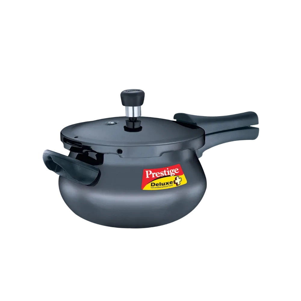 Prestige Deluxe Plus Hard Anodized Aluminium Junior Handi Pressure Cooker, 5 L Outer Lid Pressure Cooker - Black, 5 Liter