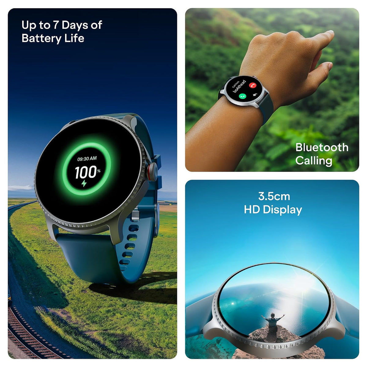boAt Lunar Discovery – 2026 Edition w/ 1.39" (3.5 cm) HD Display, Bluetooth Calling, Emergency SOS, HR, SpO2 & Sleep Tracking Smart Watch for Men & Women (Active Blue)