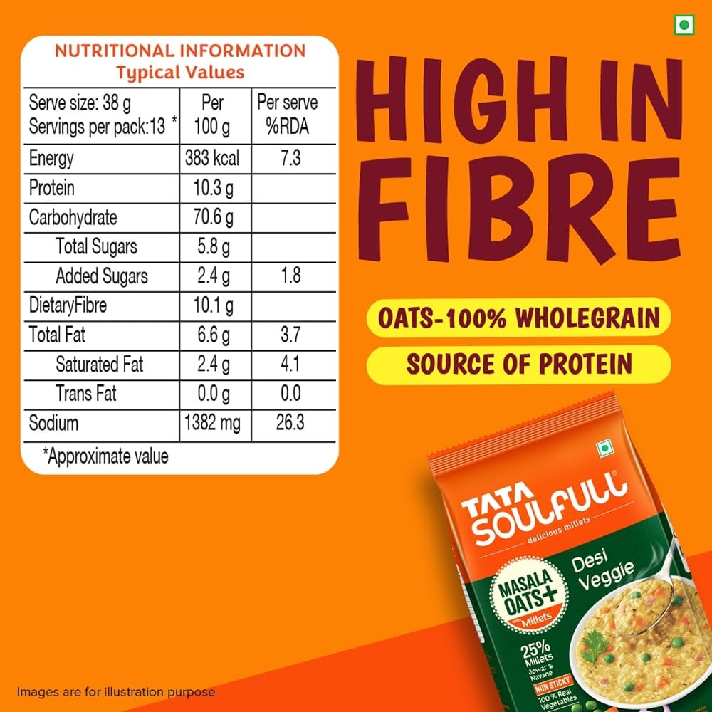 Tata Soulfull Masala Oats+ With Millets, Desi Veggie, 500g