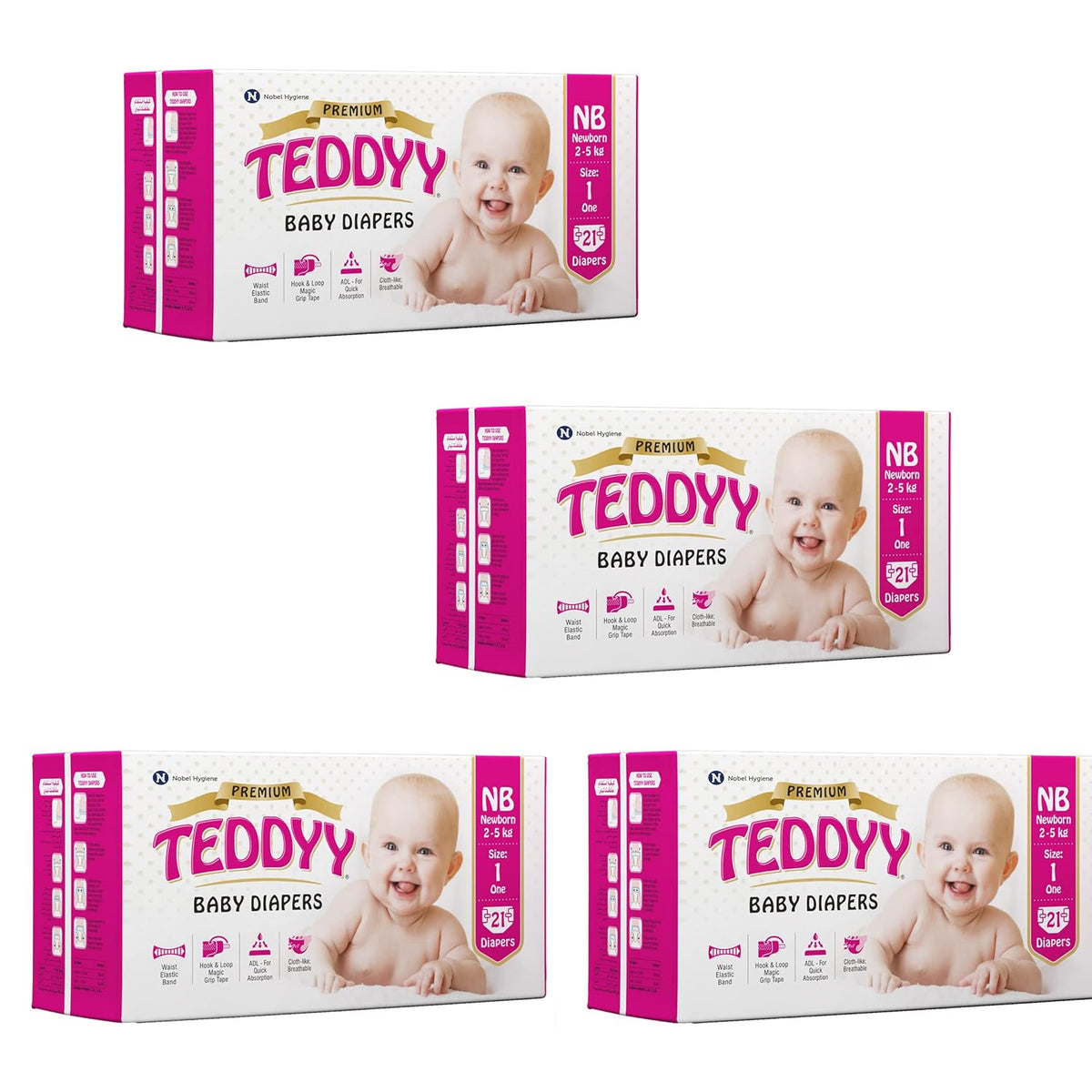 TEDDYY Premium Baby NB Size Diaper Tape Style | 84 Count (New Born) | 2-5 kgs (Pack of 4)