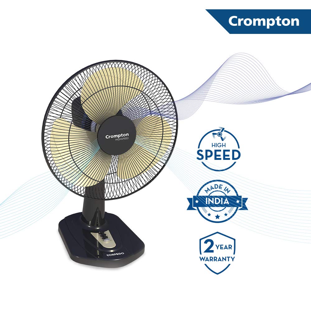 Crompton HighSpeed Torpedo 400-MM Table Fan (Black Yellow)