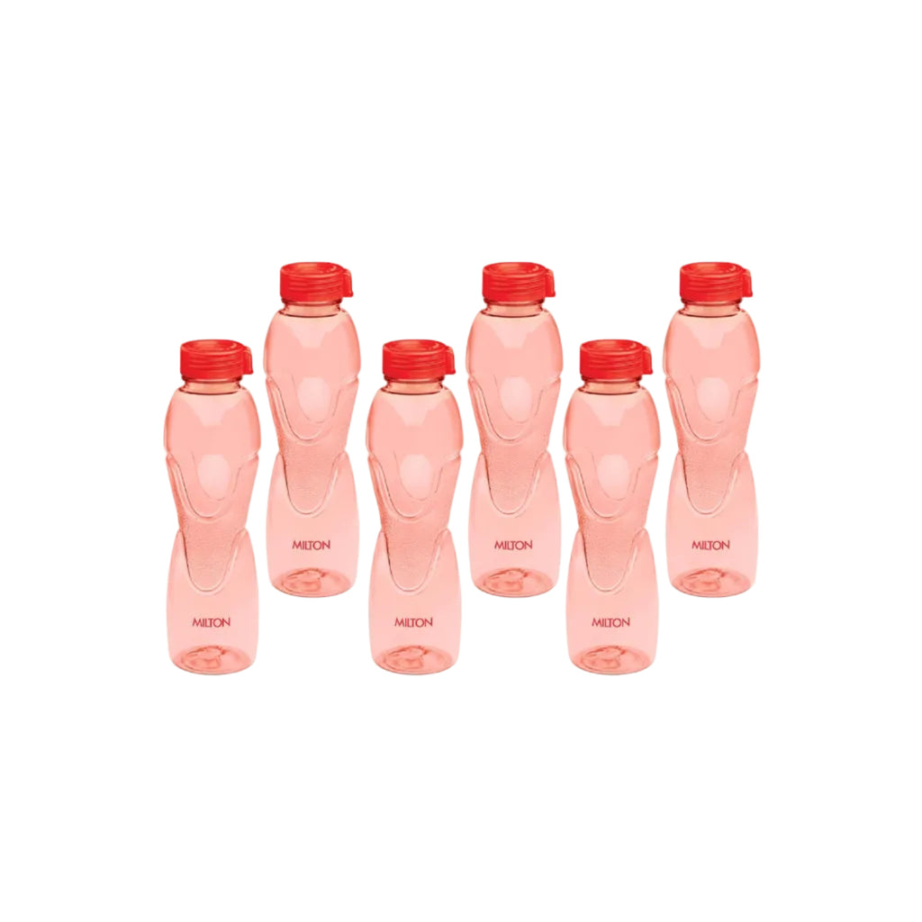 MILTON Mayo PET Water Bottle Set of 6 | BPA Free, Food Grade Plastic | Leak-Proof, Unbreakable & Reusable | Ideal for Fridge, Office, School & Home Use, 1 Litre Each, Red