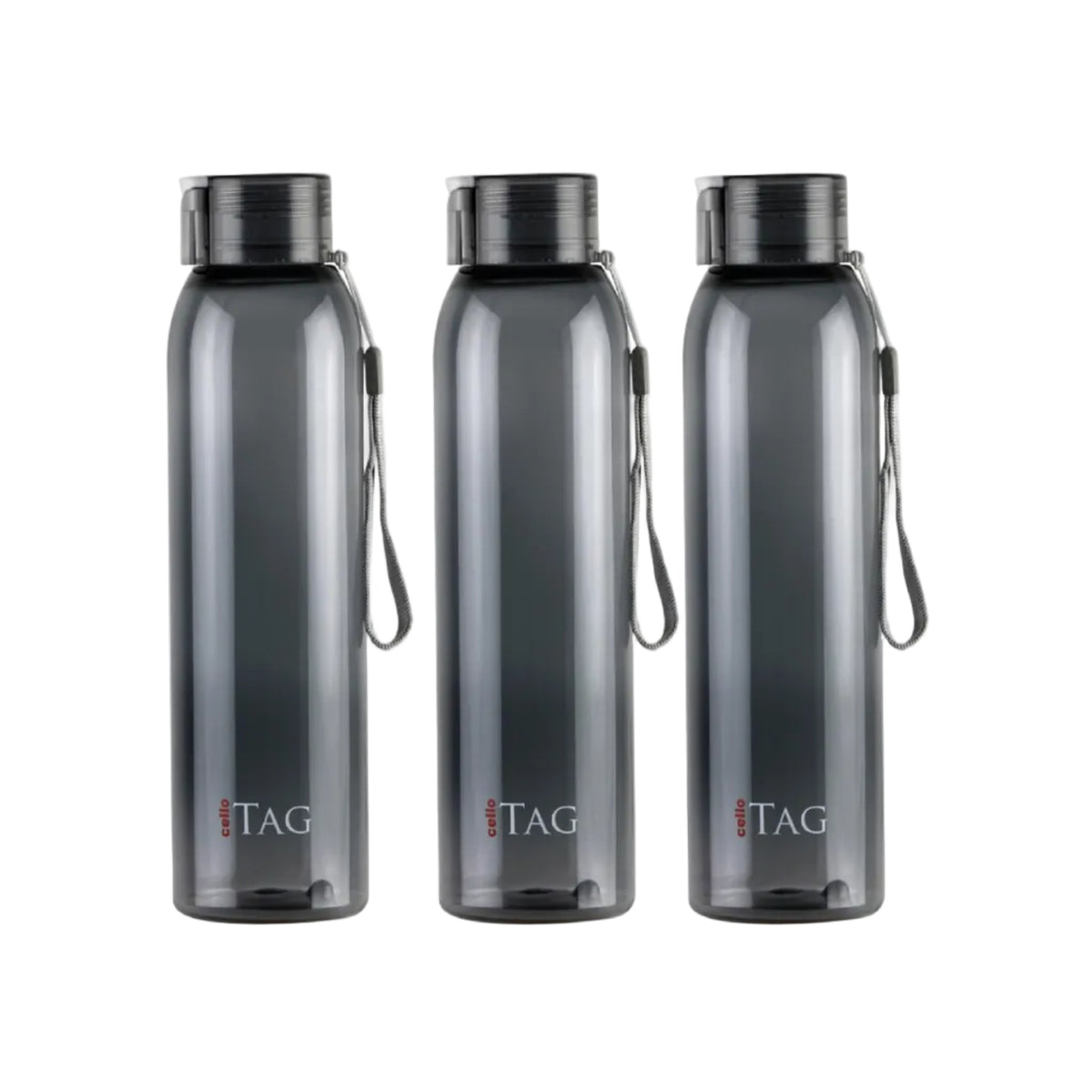 CELLO My Tag PET Water Bottle | 100% food grade | Leak proof and Break proof | Set of 3-1000ml | Black