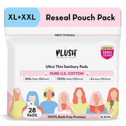 Plush Ultra-Thin Sanitary Pads for Women, 28 pcs (16 XL, 12 XXL & 4 Panty Liners) |Pure U.S. Cotton | Resealable SUPERSAVER Pack | No Fragrance or Toxic Chemicals