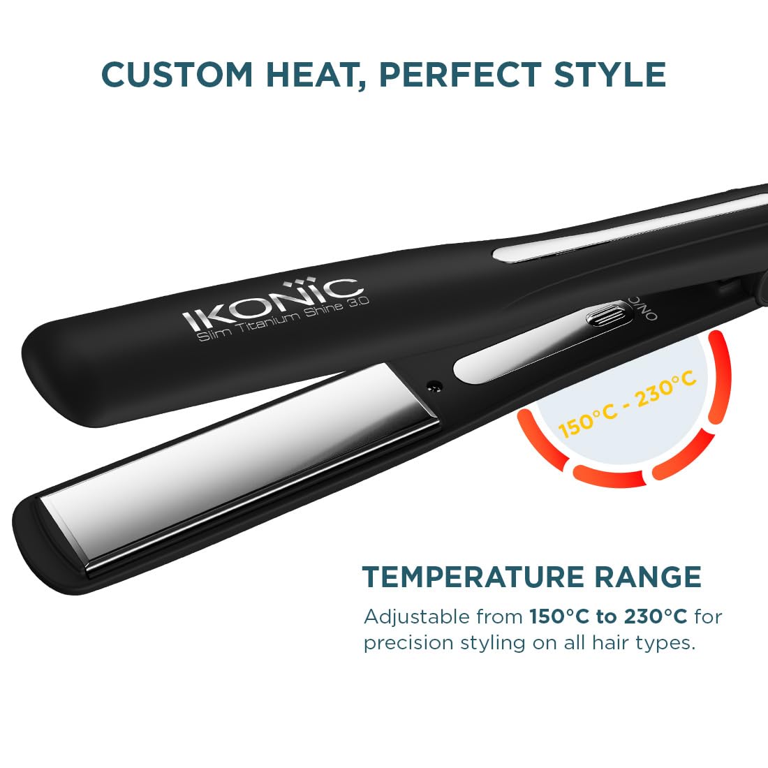 Ikonic Slim Titanium Shine 3.0 Hair Straightener, Black| Dual Titanium Plates| Advanced Heat Technology