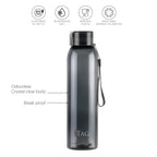 CELLO My Tag PET Water Bottle | 100% food grade | Leak proof and Break proof | Set of 3-1000ml | Black