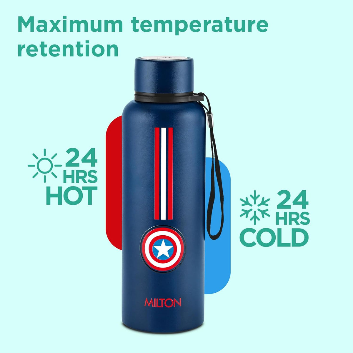 Milton Artedge 1000 Thermosteel ISI Certified Water Bottle, 1000 ml Stainless Steel, 24 Hr Hot and Cold I Leak Proof, Vacuum Insulation, for Office, School, Gym, Dark Blue Captain America