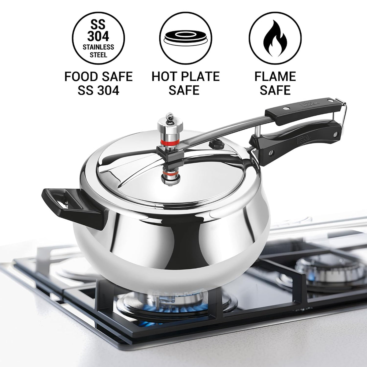 Milton Pro Cook Induction Cookware & Gas Stove Friendly Triply Stainless Steel Royal Curve Inner Lid Pressure Cooker 5 Litre | Even Heat Distribution |...