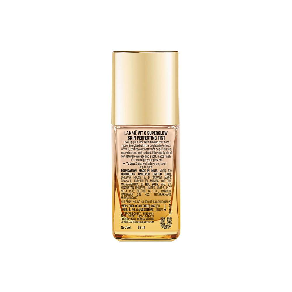 LAKME Makeup+Skincare, VitC Superglow Skin Perfecting Tint, Cool Ivory C100, 25ml