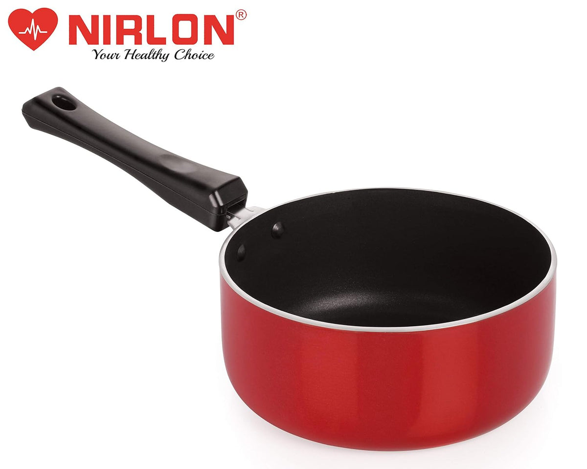 NIRLON Non Stick Food Grade Quality Aluminium Sauce Pan/Milk Pan/Coffee Pan/Tea Pan/Tea Pot/Milk Pot 16Cm - 1.2 Ltr Lpg Stove Compatible Only[New_26Mm_Classic_Sp(M)], 1.2 Liter