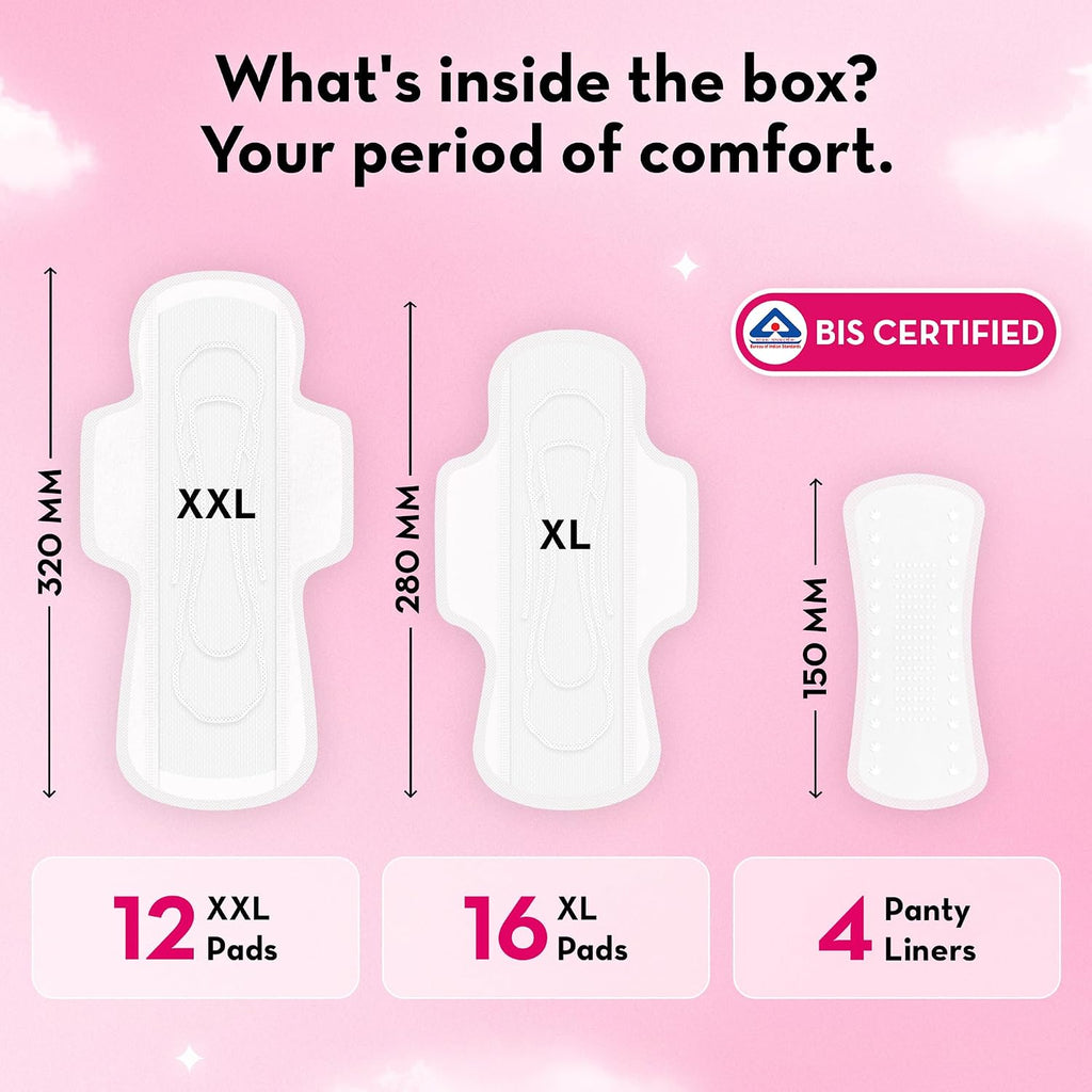 Plush Ultra-Thin Sanitary Pads for Women, 28 pcs (16 XL, 12 XXL & 4 Panty Liners) |Pure U.S. Cotton | Resealable SUPERSAVER Pack | No Fragrance or Toxic Chemicals