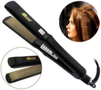 PROFESSIONAL FEEL ABS Pro Professional Electric Ceramic Corrugated Hair Crimper Curler Straightening Iron Wide Plates Waver Corn, Flat Irons Styling Tools with Fast Warm-up, Black