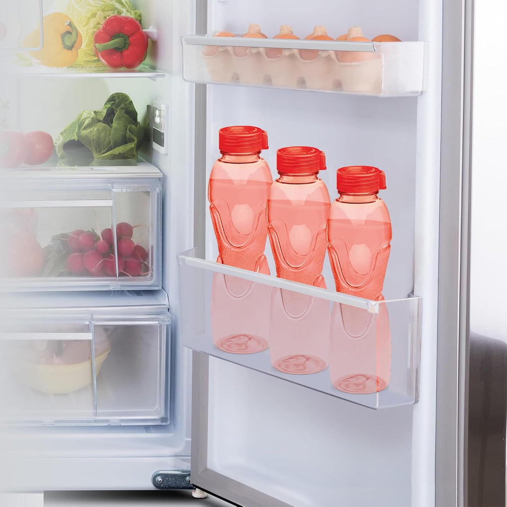 MILTON Mayo PET Water Bottle Set of 6 | BPA Free, Food Grade Plastic | Leak-Proof, Unbreakable & Reusable | Ideal for Fridge, Office, School & Home Use, 1 Litre Each, Red