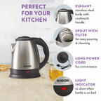 Borosil Stainless Steel 1350W Electric Kettle (1.5L) | Classic Design with Auto Shut-Off, Dry Boil Protection, and 360° Swivel Base for Hot Water, Tea, Coffee and Soup | 1 Year Warranty