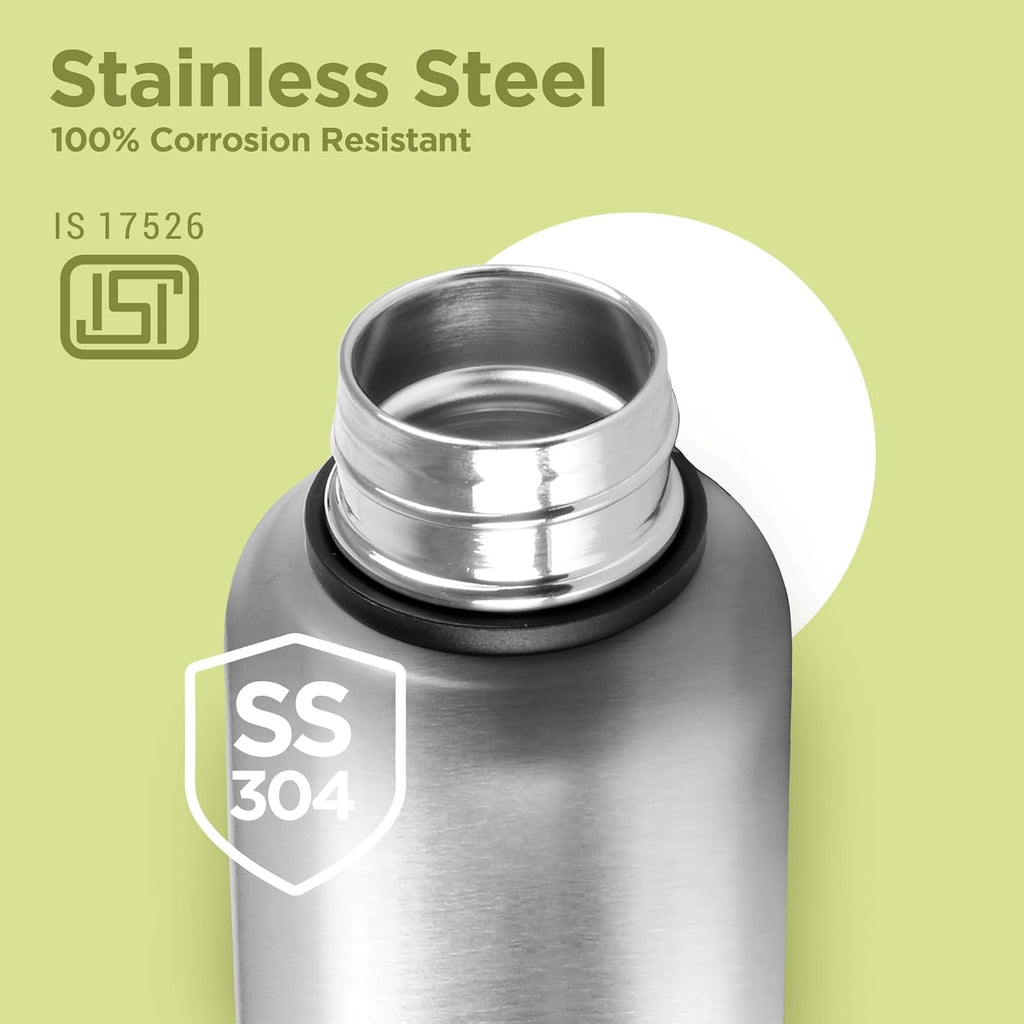 Milton Aura 1000 Thermosteel Water Bottle, 24 Hr Hot and Cold I Leak Proof Lid, ISI Certified I Vacuum Insulated I for Office, Gym, School I Silver