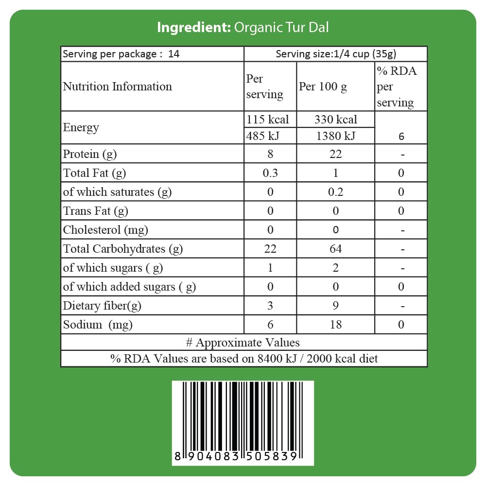 24 Mantra Organic Unpolished Tur Dal/Pigeon Pea/Arhar Dal/Pavuram Bathani - 500gms
