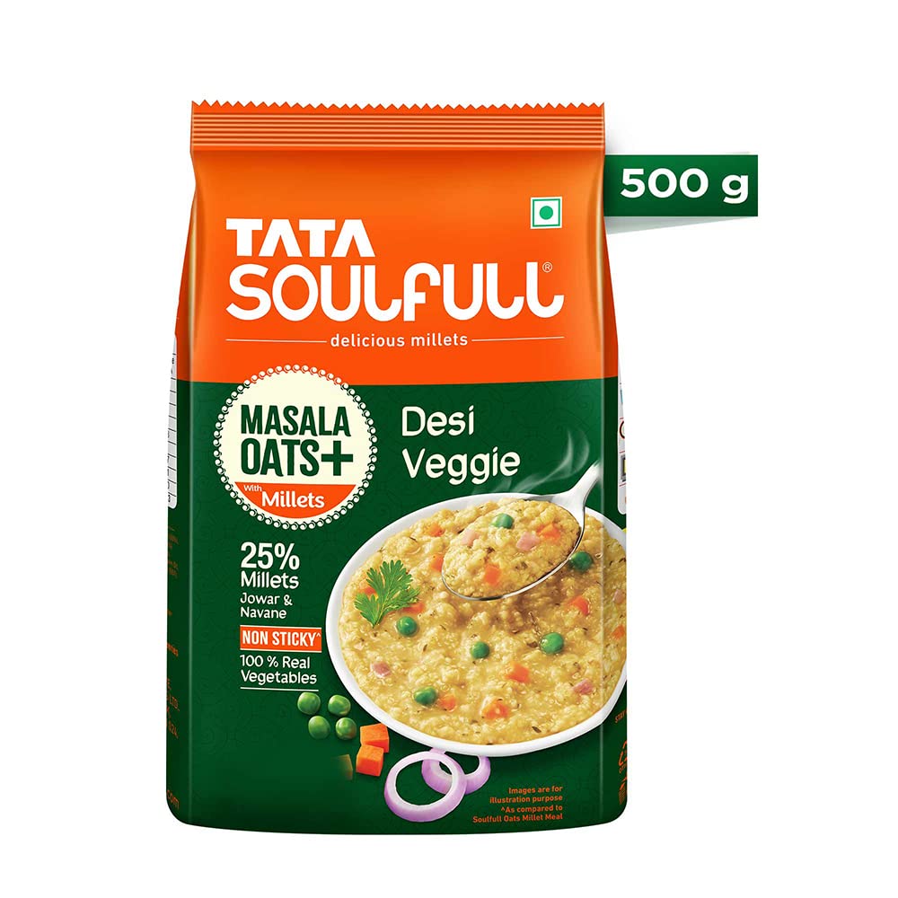 Tata Soulfull Masala Oats+ With Millets, Desi Veggie, 500g